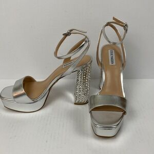 New Steve Madden‎ Size 10 Lasher Silver Rhinestone Platform Heels - Flaw*